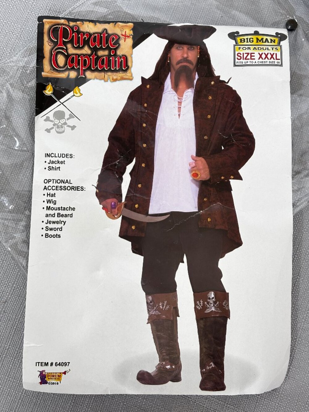 Swashbuckling Pirate Brwn  Jacket & white shirt Big Man Sz XXXL NWT NOS